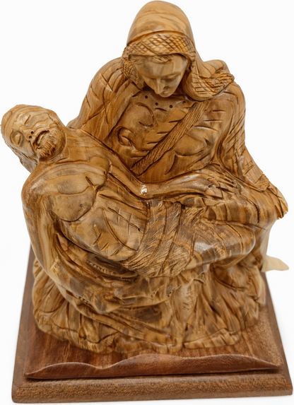 Hand Carved Olive Wood Pietà Statue 11” | Handmade Bethlehem Holy Land Christian Sculpture