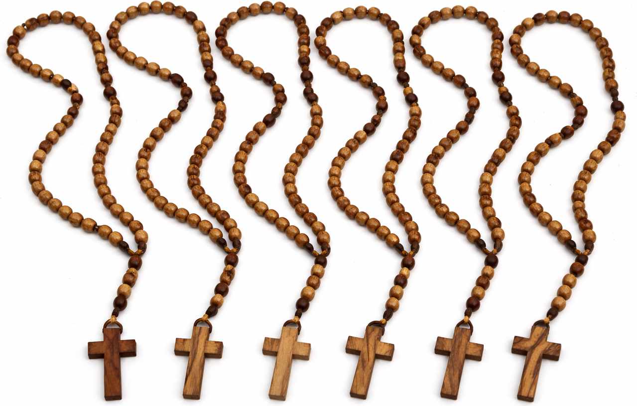 Set of 3 Olive Wood Rosary Beads Handmade in Bethlehem – Catholic Wooden Rosary with Cross – Includes 3 Velvet Bags & 3 Certificates – Holy Land Christian Gift