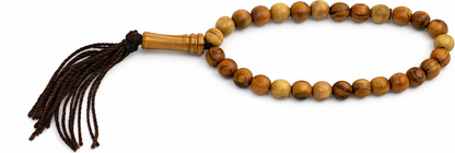 Olive Wood Prayer Beads 25 cm with Tassel, Handmade Wooden Worry Beads with Velvet Pouch, Smooth Round Beads for Prayer, Meditation & Daily Carry