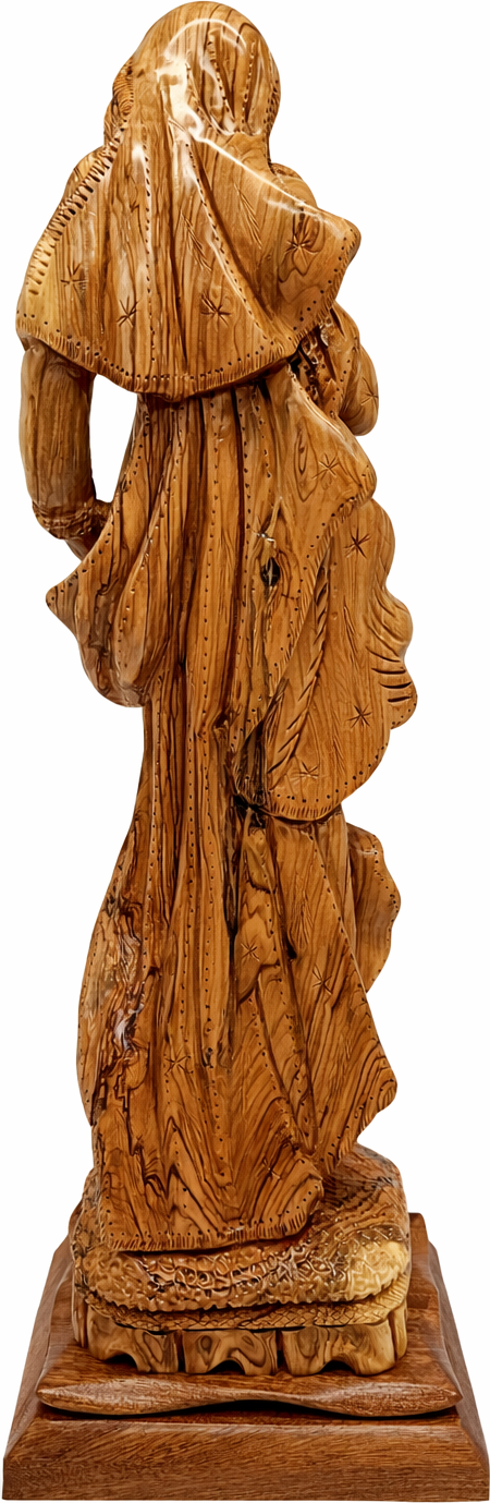 Hand Carved Olive Wood Virgin Mary & Baby Jesus Statue 20.7” | Handmade Holy Land Bethlehem Sculpture