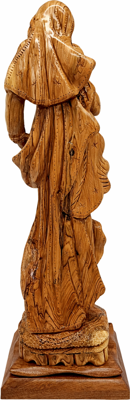 Hand Carved Olive Wood Virgin Mary & Baby Jesus Statue 20.7” | Handmade Holy Land Bethlehem Sculpture