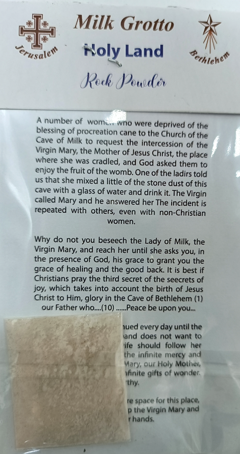 Milk Grotto Holy Land Rock Powder – 3.5" x 2.9" Fertility Blessing from Bethlehem | Virgin Mary Devotional