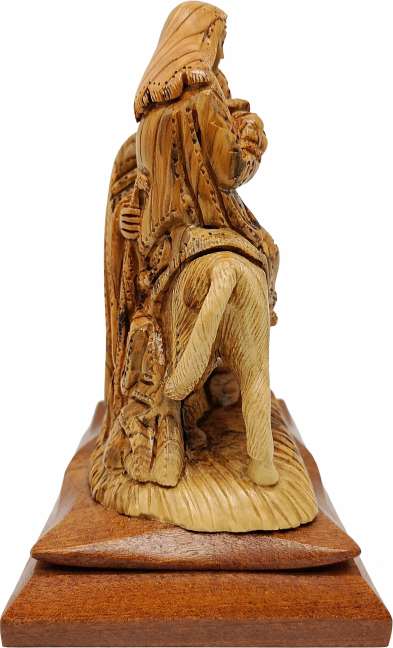 Hand Carved Olive Wood Holy Family Flight to Egypt Statue 9.4” | Handmade Bethlehem Holy Land Sculpture