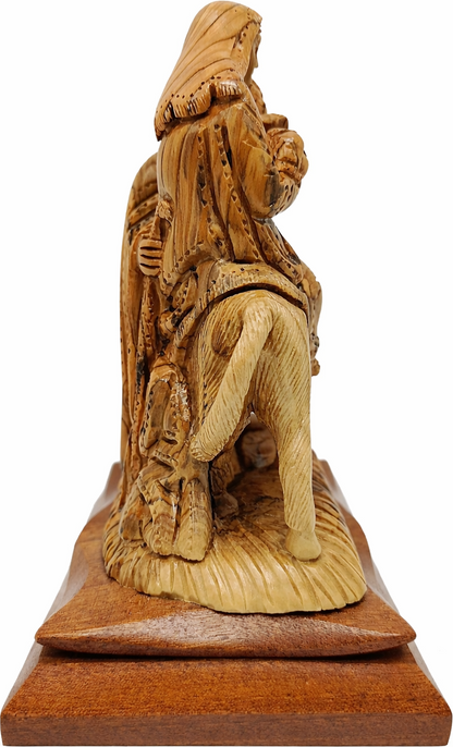 Hand Carved Olive Wood Holy Family Flight to Egypt Statue 9.4” | Handmade Bethlehem Holy Land Sculpture