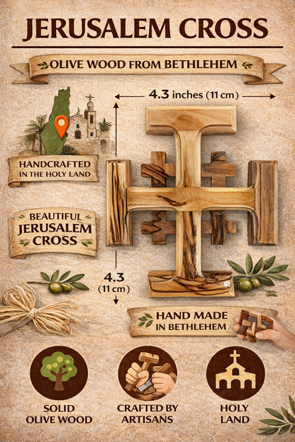 Olive Wood Crusader Jerusalem Cross from Bethlehem