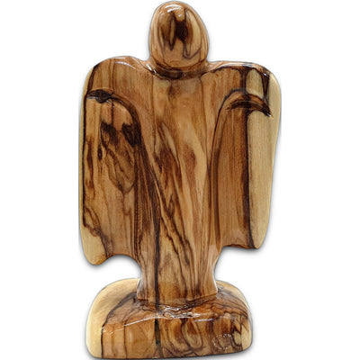 Handcrafted olive wood angel from Bethlehem, Holy Land — faceless design with natural wood grain finish.