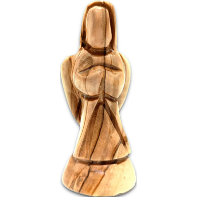 Mini Praying Angel hand carved from genuine Bethlehem olive wood, standing 3.1 inches tall with a smooth lacquer finish.