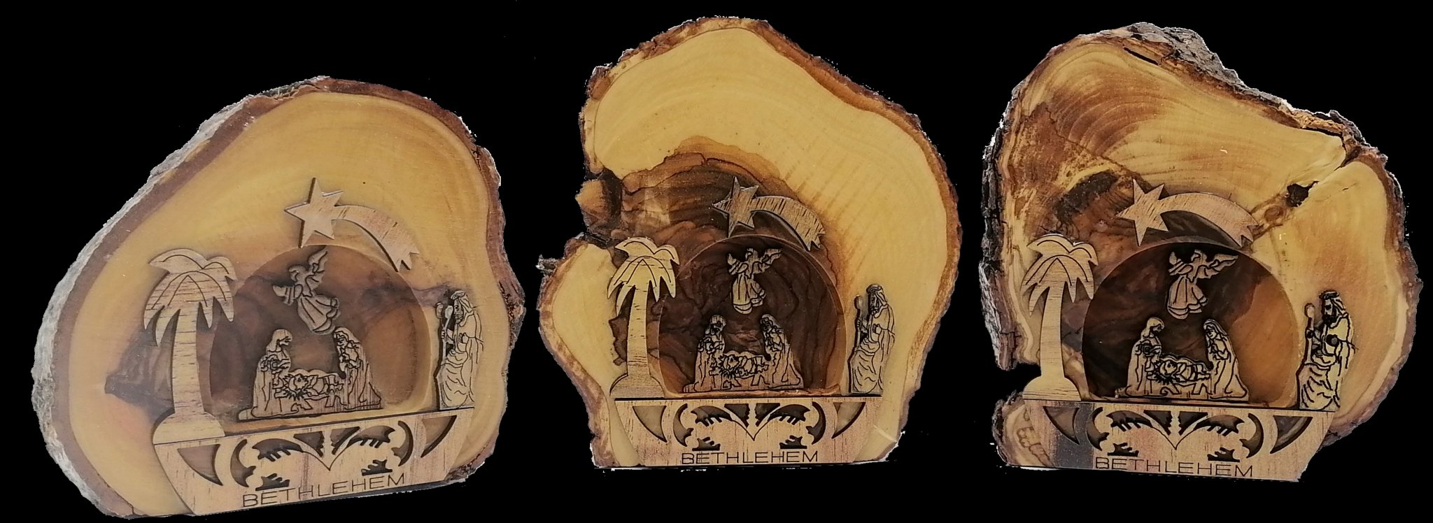 Bethlehem Olive Wood 3 - Piece Nativity Scene Ornament – Handcrafted in the Holy Land | Unique Christmas Gift & Religious Decor (Height: 3.5" to 5.5") - Zuluf