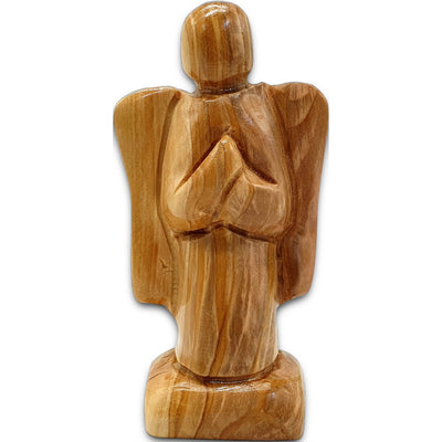 Hand carved olive wood faceless angel from Bethlehem, a timeless Holy Land keepsake with natural wood grain.