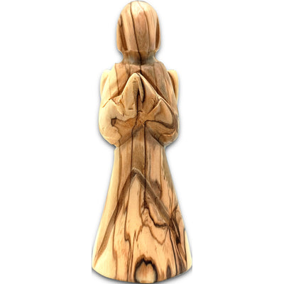 Handcrafted Bethlehem olive wood figure with a smooth faceless abstract design, standing 4.7 inches tall.