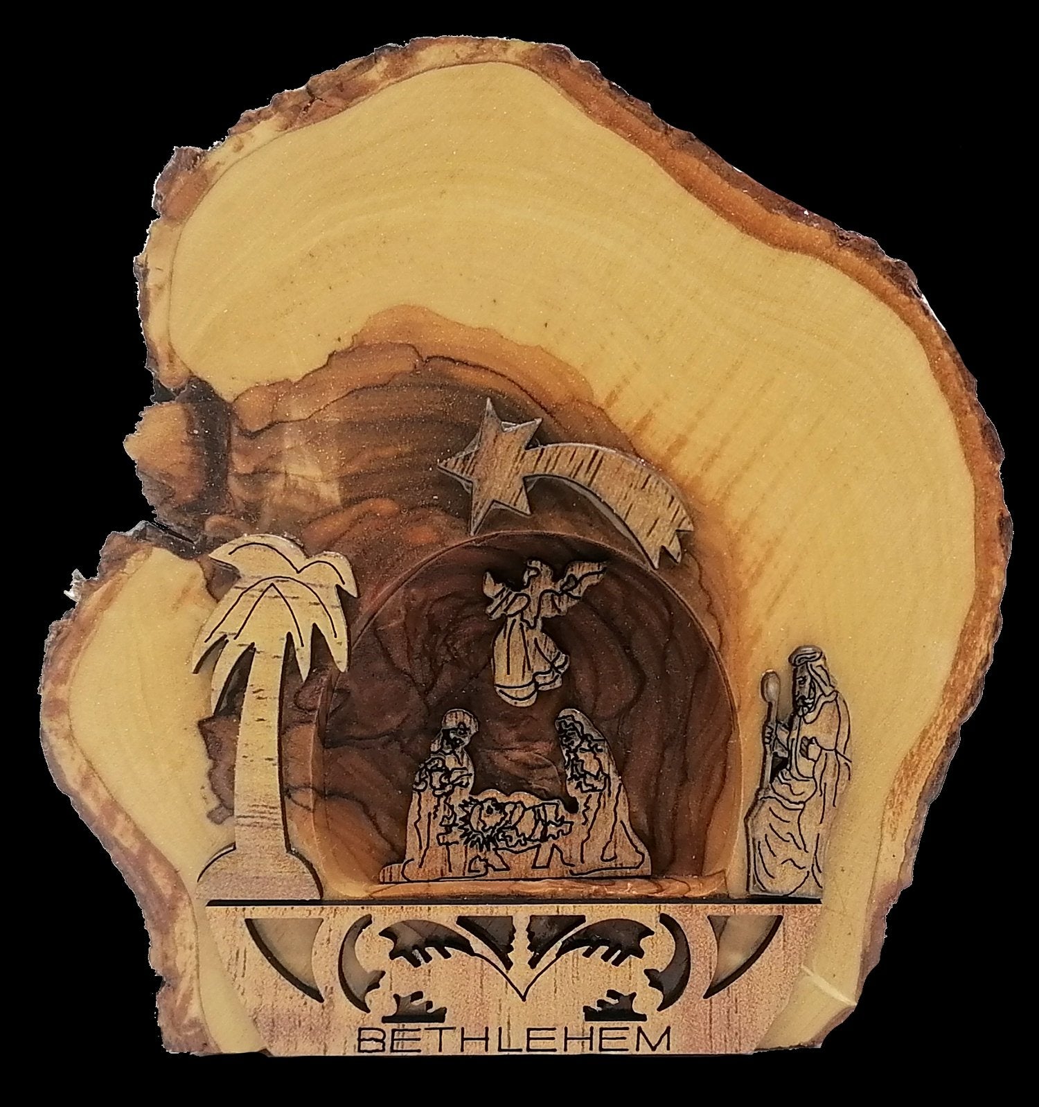 Bethlehem Olive Wood Nativity Scene Ornament – Handcrafted in the Holy Land | Unique Christian Gift & Religious Decor (Height: 3.5" to 5.5" approximately)) - Zuluf