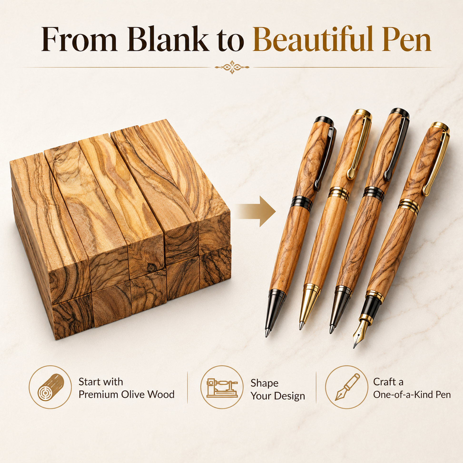 Olive Wood Pen Blanks Set of 10