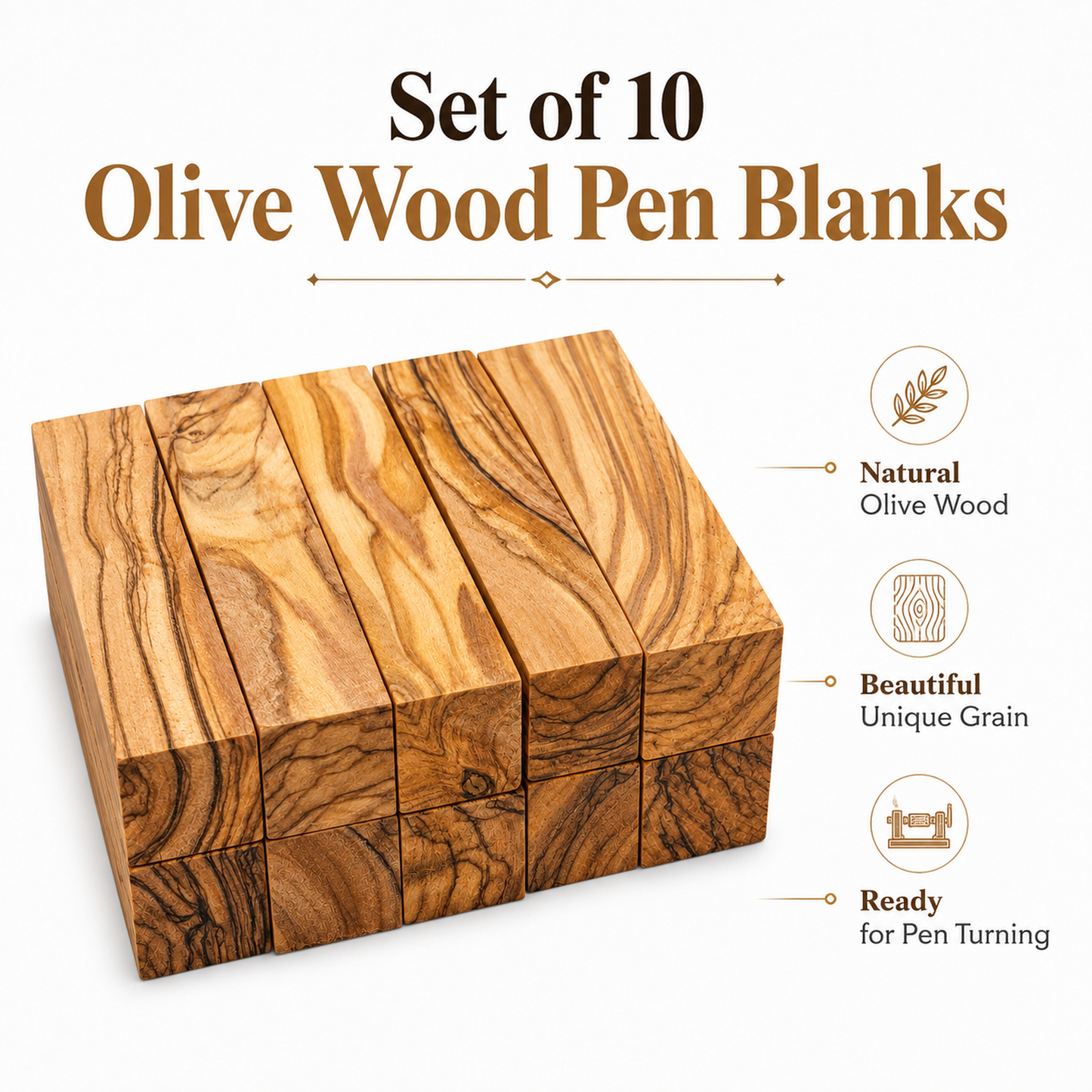 Olive Wood Pen Blanks Set of 10