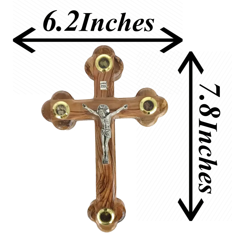 Budded wooden crucifix with 14 stations and holy land essences - 22cm