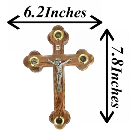 Budded wooden crucifix with 14 stations and holy land essences - 22cm