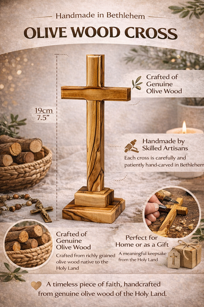 Handmade Olive Wood Cross from Bethlehem – Christian Cross Decor, Holy Land Gift – 6.1" 7.5" 9.25" 11.2" Sizes