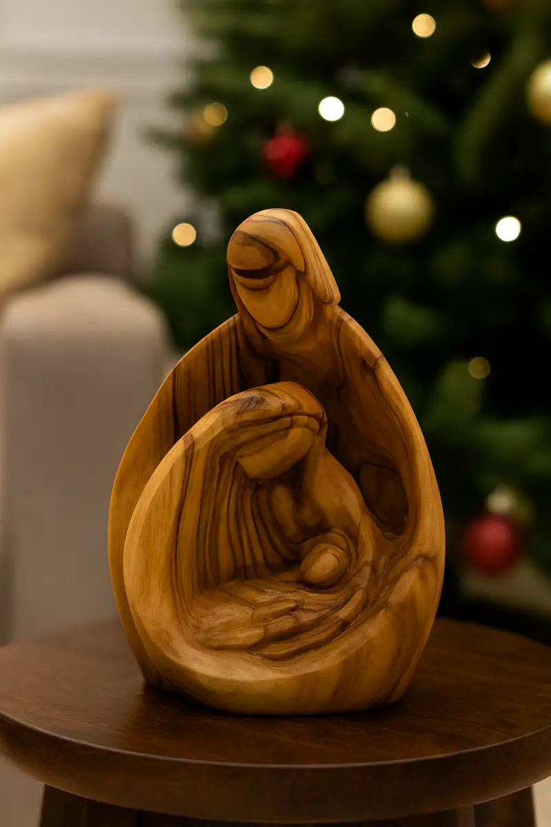 Olive Wood Holy Family Statue - Hand Carved Sacred | Zuluf