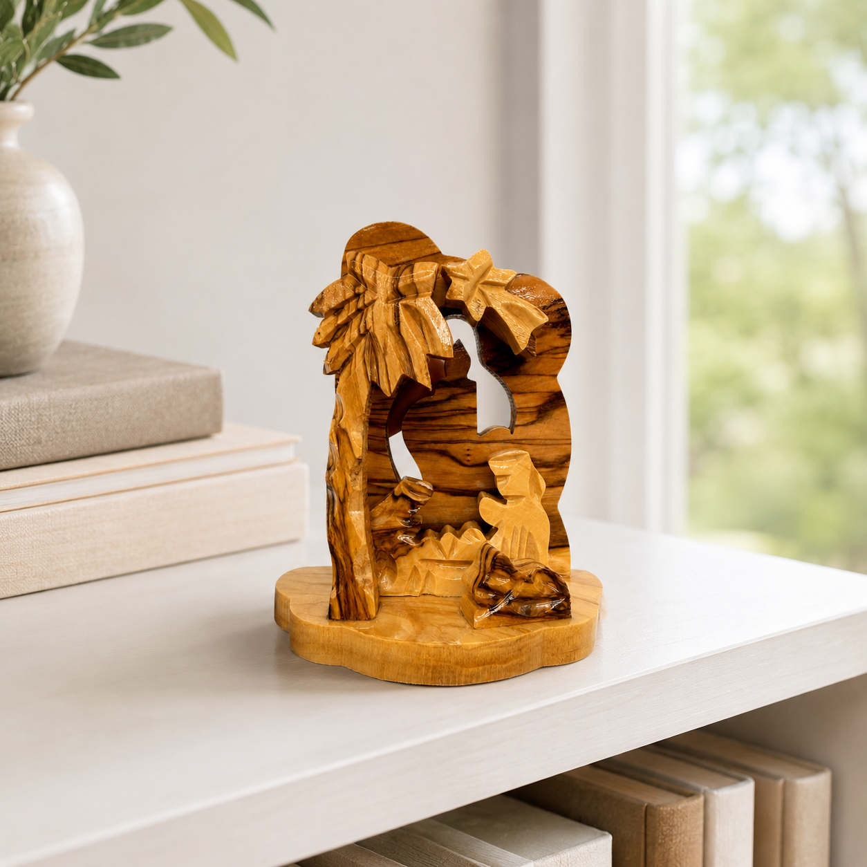 Candle Nativity lifestyle display photo, hand carved olive wood from Bethlehem (2)
