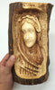 Carving of Virgin Mary Face in a Log of Olive Wood ,High - Quality Handmade from Bethlehem | Ideal Religious Decor and Gift 10 Inches - Zuluf