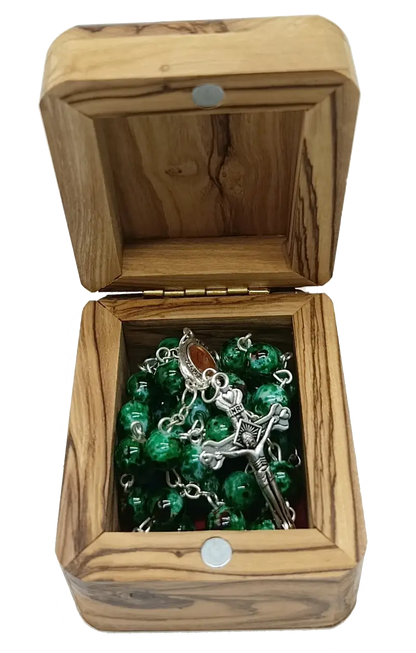Catholic prayer rosary with stone beads – choose your color - green a box - rosaries