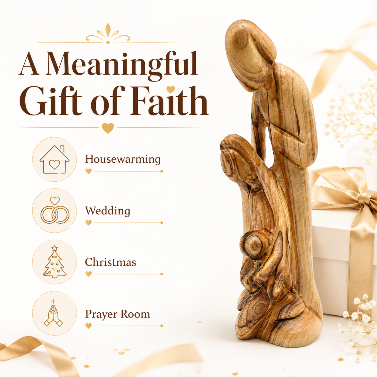 Catholic religious faith gift Holy Family olive wood