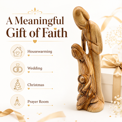 Catholic religious faith gift Holy Family olive wood