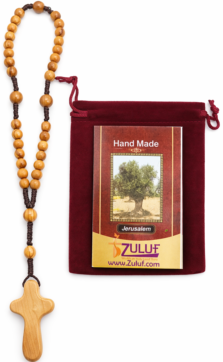 Olive Wood Rosary Handmade in Bethlehem – 11” Catholic Wooden Rosary with 33 Beads – Available as 1 Piece or Set of 3 – Includes Velvet Bag & Certificate – Holy Land Gift