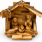 Handcrafted Christmas Mantel Decor, Rustic Olive Wood Nativity Stable with Bark Roof from Bethlehem, 5.3 inch