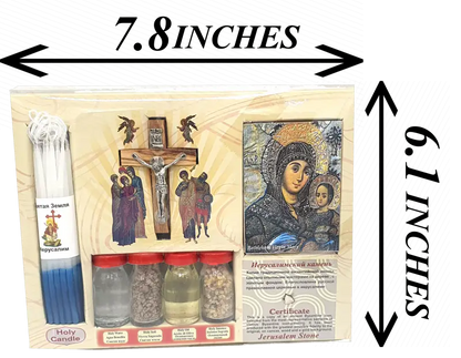 Complete holy land christian gift set – orthodox & catholic blessed kit with anointing oil jordan water bethlehem soil