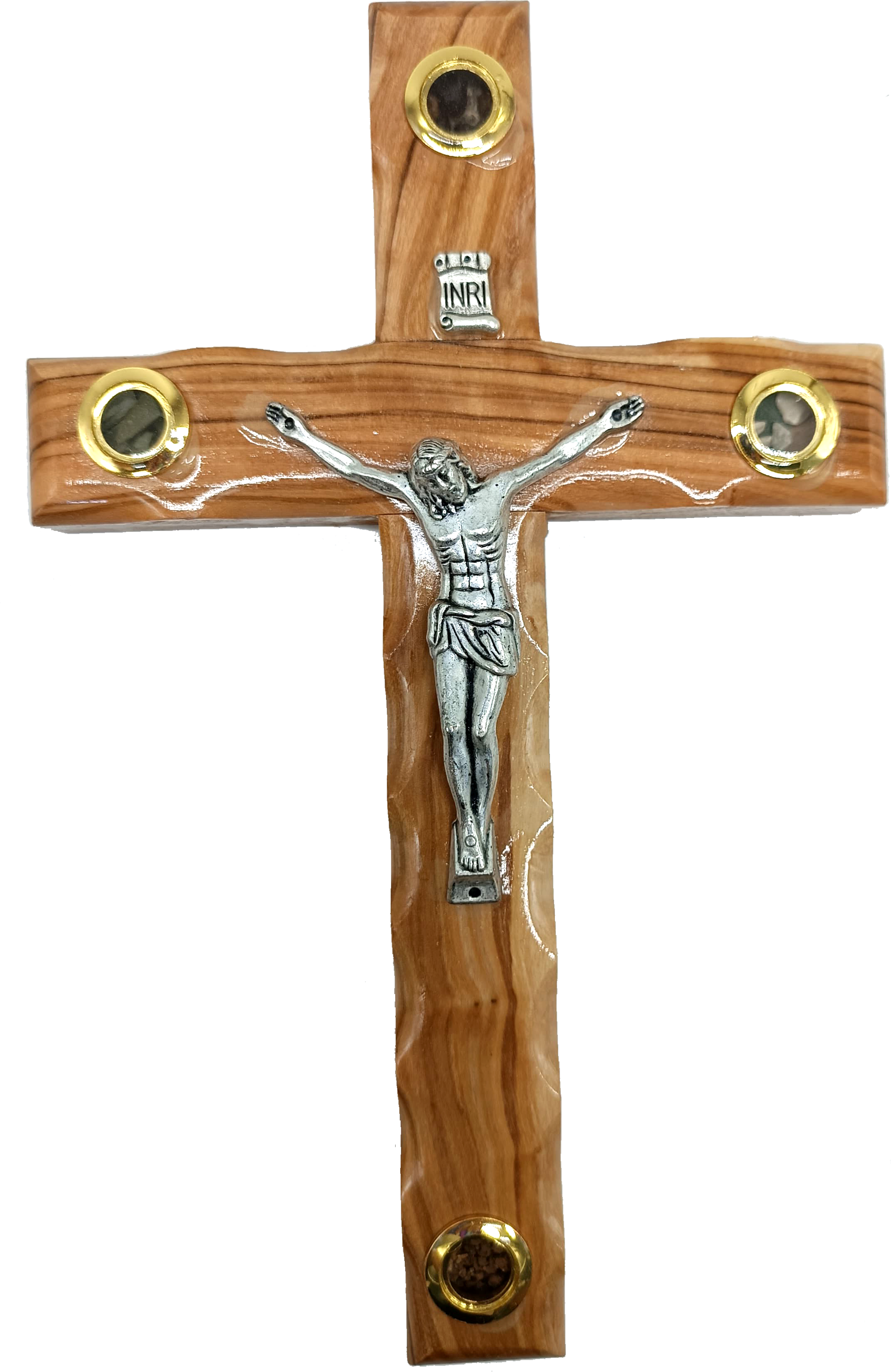 Olive Wood Crucifix with Authentic Holy Land Elements - Main