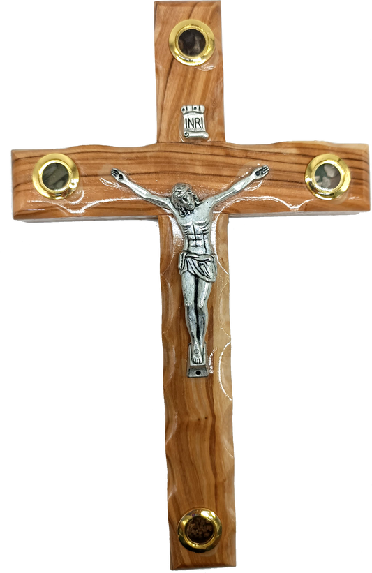 Olive Wood Crucifix with Authentic Holy Land Elements - Main