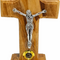 Handmade Olive Wood Crucifix from Bethlehem with Holy Land Relic – INRI Cross with Metal Corpus – Christian Gift (9x6 cm) 4.3 Inches