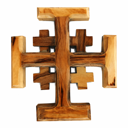 Olive Wood Crusader Jerusalem Cross from Bethlehem