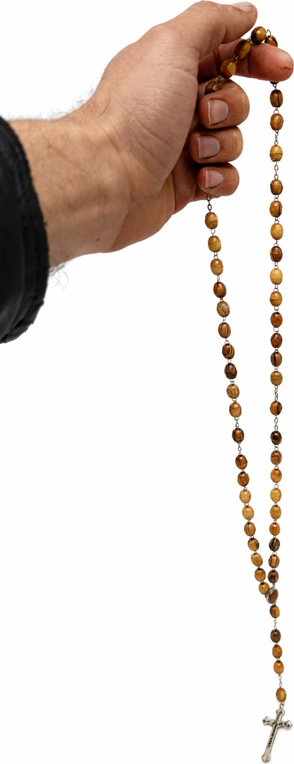 Olive Wood Rosary Beads with Olive Wood Prayer Box, Catholic Prayer Beads with Crucifix & Center Medal, Holy Land Style Gift for Prayer, Confirmation or First Communion, 51 cm Length, 25 g