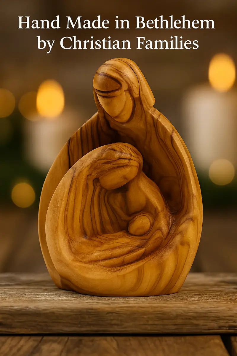 Holy family wood statue hand carved sacred zuluf decor