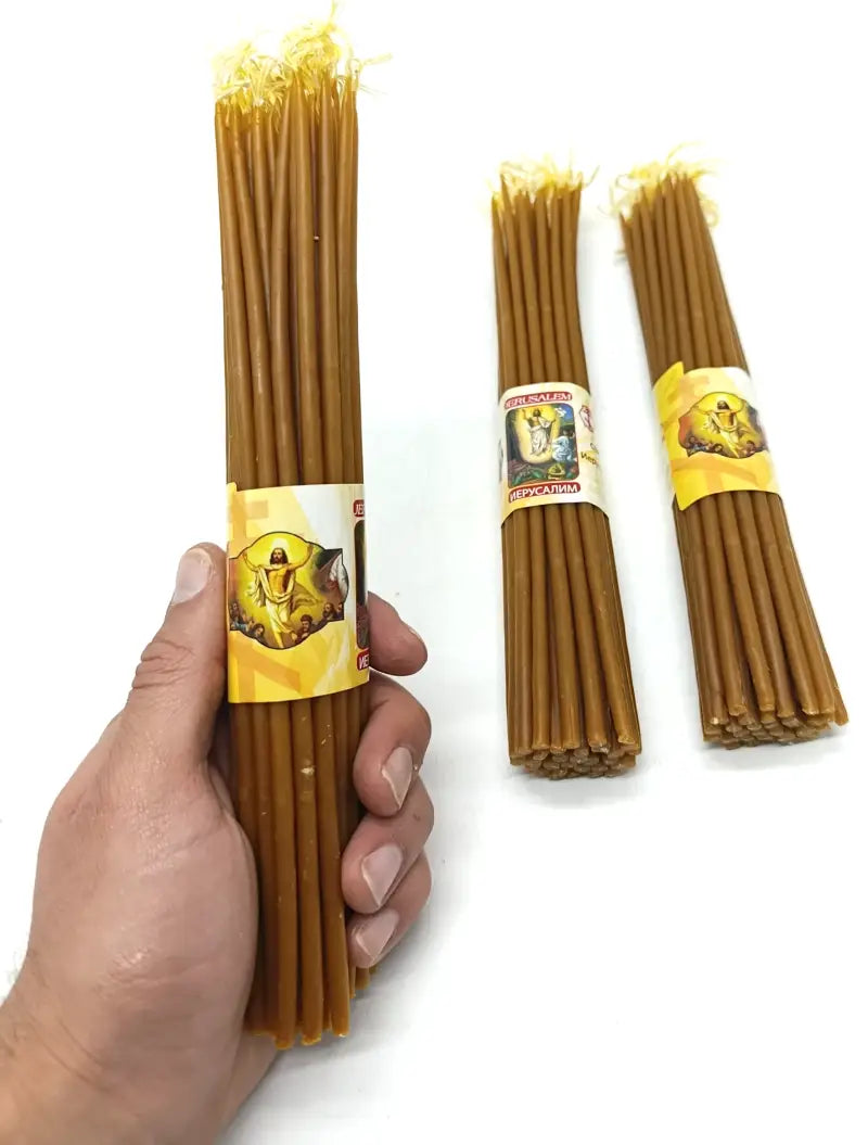 Holy land beeswax prayer candles (3-pack) – 9.6’’ long | handmade in jerusalem | 300g total weight