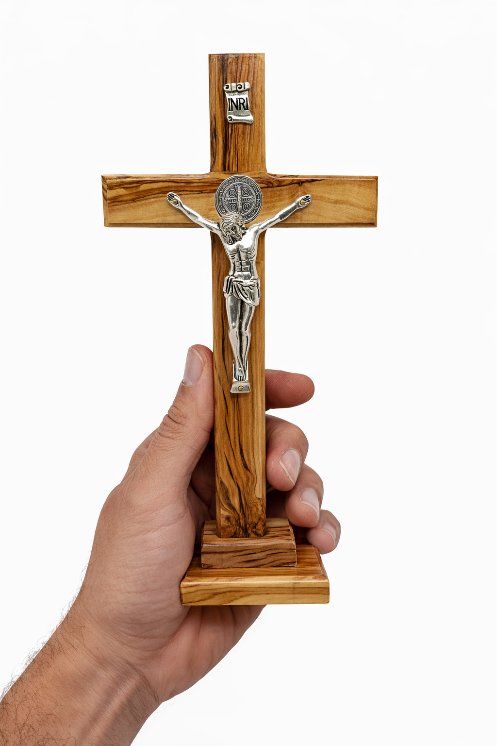Handmade Olive Wood Saint Benedict Crucifix from Bethlehem – Catholic Standing Cross with - Additional View 16