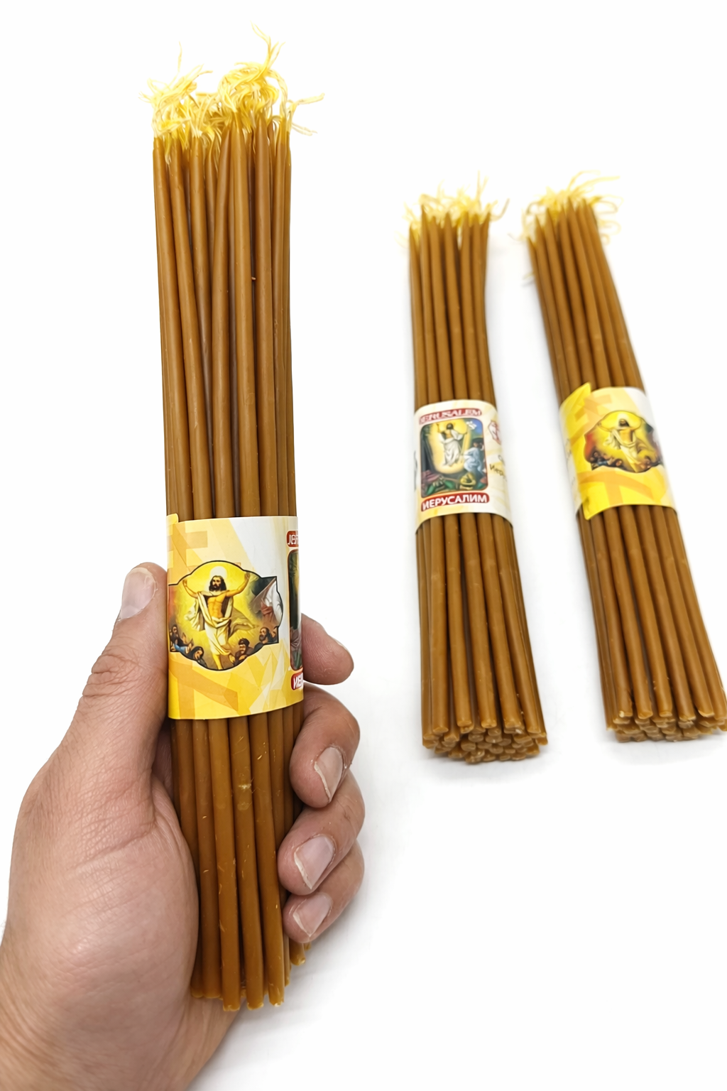 Holy Land Beeswax Prayer Candles (3-Pack) – 9.6" Long | Handmade in Jerusalem | 300g Total Weight