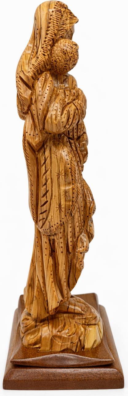 Hand Carved Olive Wood Virgin Mary & Baby Jesus Statue | Handmade in Bethlehem, Holy Land