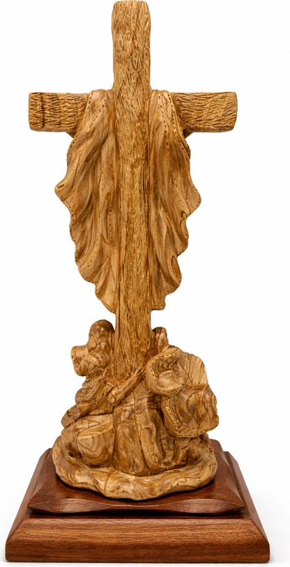 Hand-Carved Olive Wood Crucifix from Bethlehem – Jesus on the Cross – Large Christian Wall & Table Sculpture — 17.9 Inch
