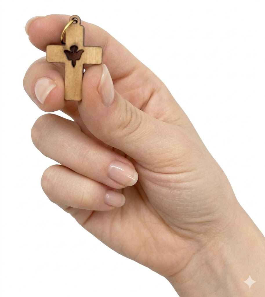 Holy Spirit Dove Cross Pendant – 1.22" x 0.82" Laser-Cut Wooden Charm with Symbol of Peace - Additional View 5