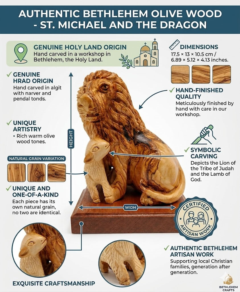 Lion and the Lamb Hand Carved Olive Wood Sculpture from Bethlehem Holy Land