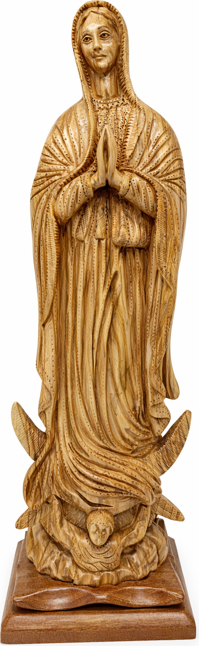 Large Hand-Carved Olive Wood Virgin Mary Statue from Bethlehem – 25.2" Handmade Holy Land Religious Sculpture