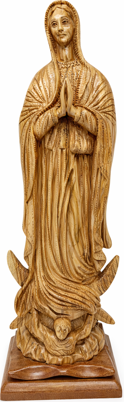 Large Hand-Carved Olive Wood Virgin Mary Statue from Bethlehem – 25.2" Handmade Holy Land Religious Sculpture