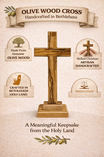 Handmade Olive Wood Cross from Bethlehem – Christian Cross Decor, Holy Land Gift – 6.1" 7.5" 9.25" 11.2" Sizes
