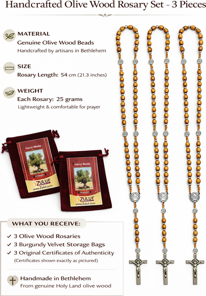 Olive Wood Rosary with Metal Crucifix & Medals | Classic Prayer Rosary