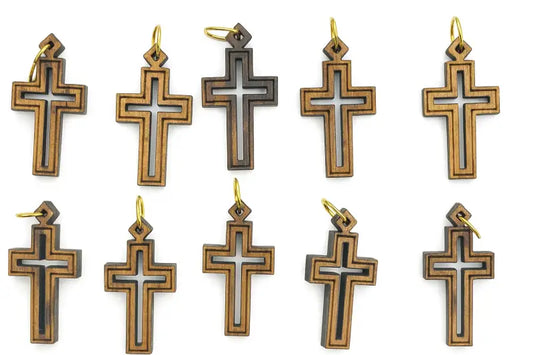 Double-lined laser-cut wooden cross pendant – 1.14’’ x 0.62’’ elegant faith charm - charm