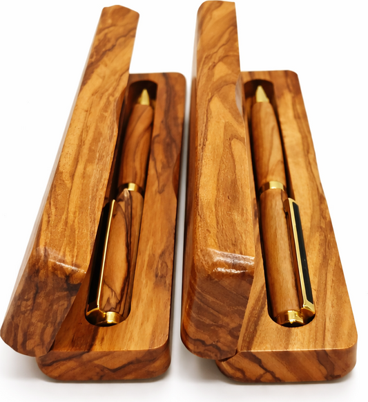 Handcrafted Olive Wood Pen with Matching Wooden Box – Elegant Ballpoint Pen Gift Set, Natural Olive Wood Desk Pen with Case, Unique Wood Grain, Available in 1 or 2 Pen and Box Sets