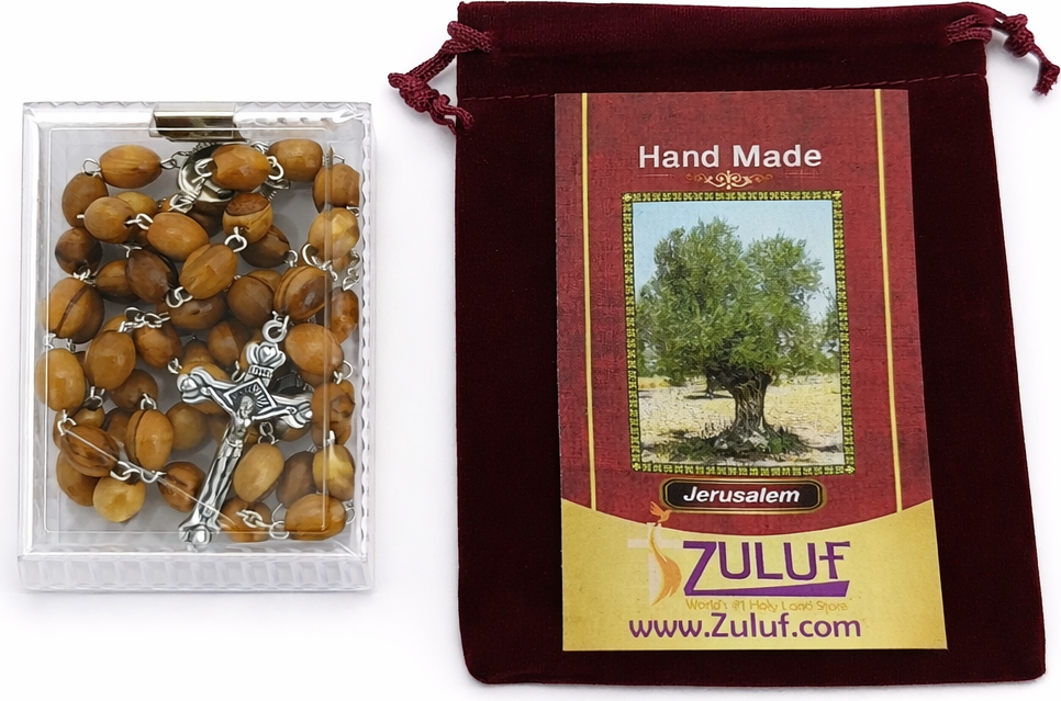 Olive Wood Rosary Handmade in Bethlehem – 21.6” Catholic Rosary with Metal Crucifix – Includes Velvet Bag, Plastic Gift Box & Certificate – Available in 1, 3 or 6 Pieces