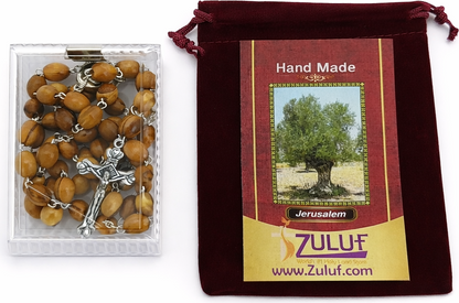 Olive Wood Rosary Handmade in Bethlehem – 21.6” Catholic Rosary with Metal Crucifix – Includes Velvet Bag, Plastic Gift Box & Certificate – Available in 1, 3 or 6 Pieces